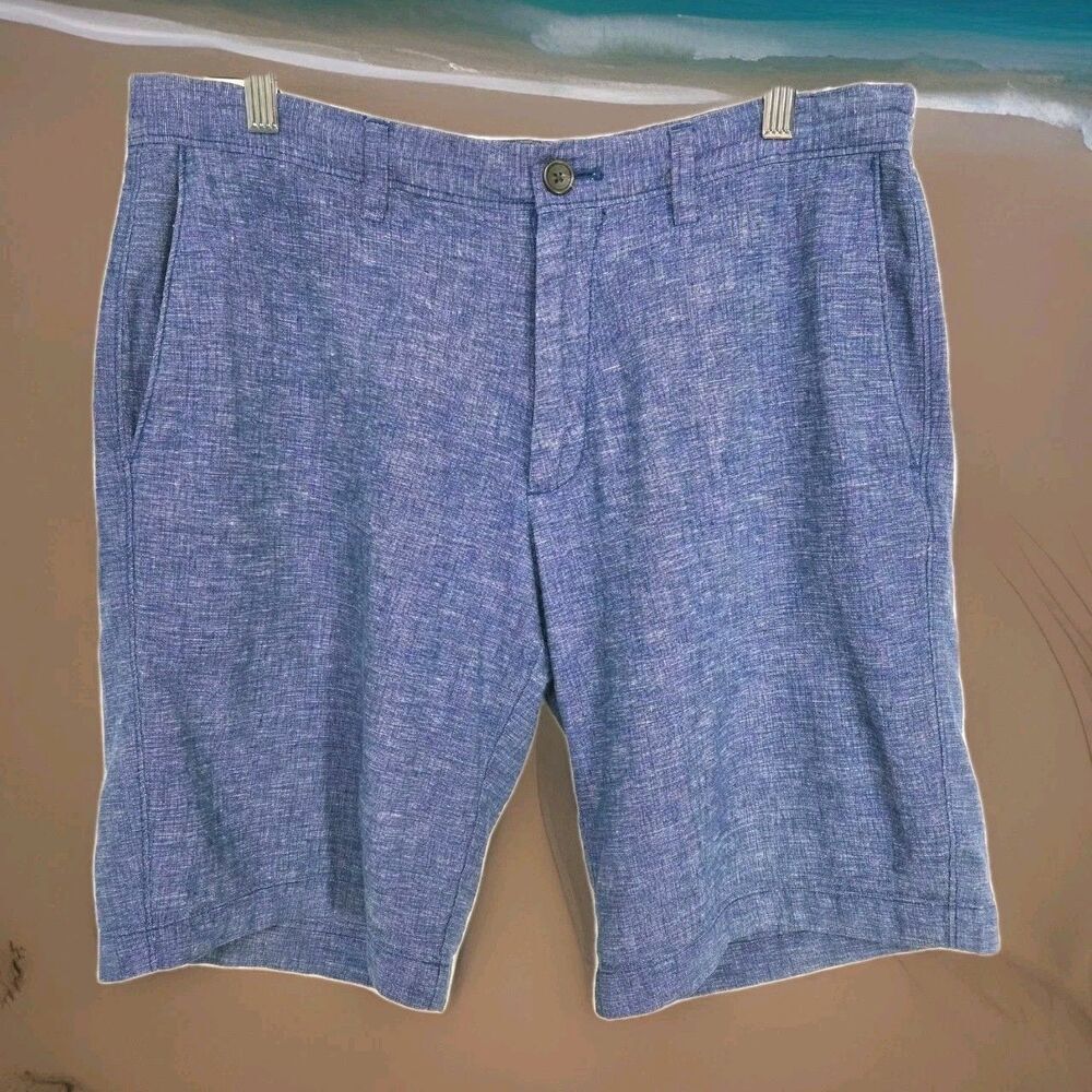 Banana Republic Aiden Short Men 34 Linen Blend Lakeside Blue 10in Inseam